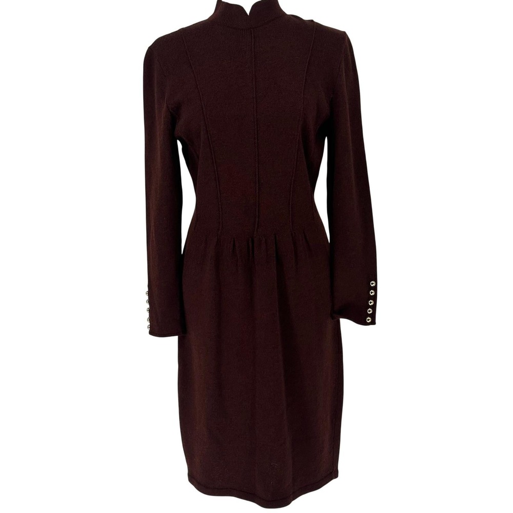 Vtg Don Sayers Saks Fifth Ave Knit‎ Dress Brown Mock Neck Button Sleeve 8 read